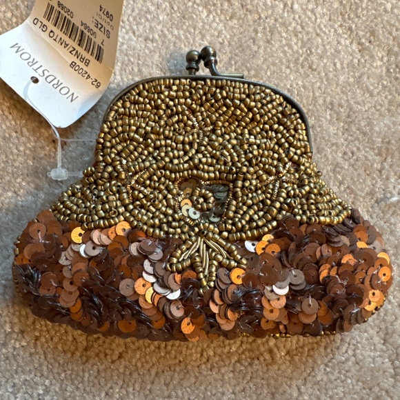 Nordstrom Handbags - Sequined and Beaded Copper Coin Purse